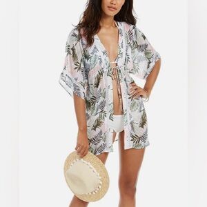 Miken Green and White Swim Coverup with Tropical Flair